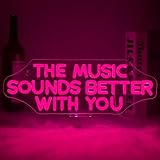 The Music Sounds Better with You Neon Sign,Romance Neon Signs for Wall Decor,Led Neon Sign Aesthetic Room Decor for Teen Girls Neon Lights Signs for Bedroom, Salon, Party Pink Neon Name Sign