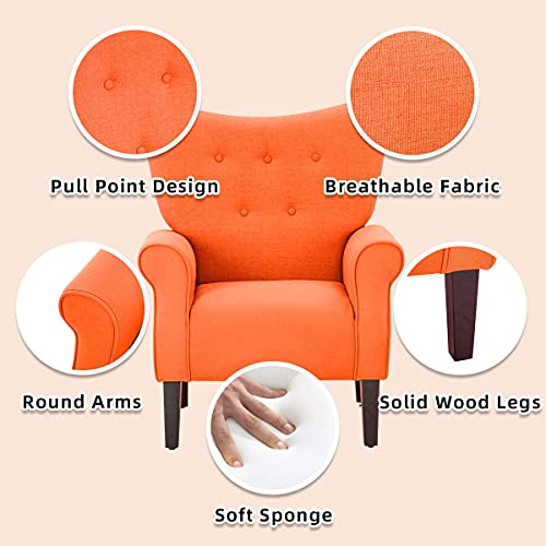 Yoleny Modern Accent Chair,High Back Armchair,Upholstered Fabric Button Single Sofa With Wooden Legs For Living Room,Bedroom,Club,Orange #TOP7