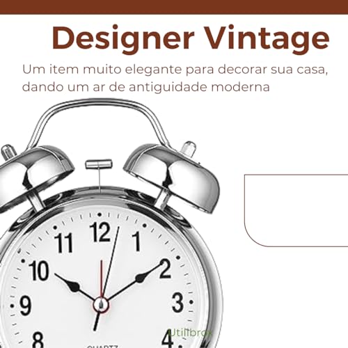 Relógio de Mesa Despertador Analogico Retro C/Alarme Bem Alto Modelo Antigo 2 Sinos de Metal Cor Pra