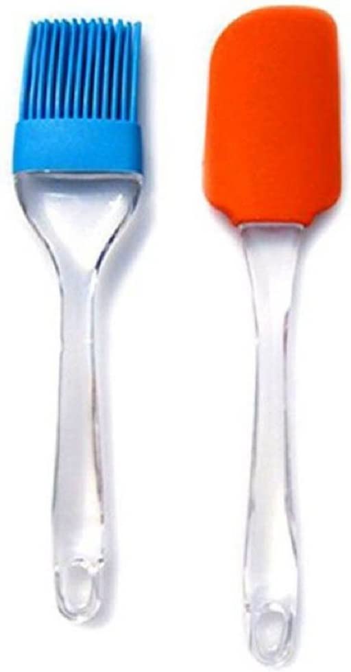 KIDINGTON Silicone Brush and Spatula Set, 2-Pieces, (Pack of 2 PCS )( Multi Color)