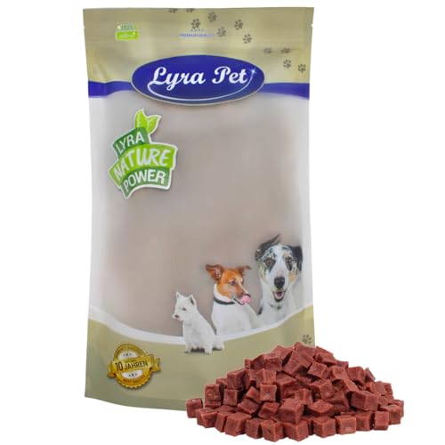 Lyra Pet® 1 kg Pferdefleischwürfel Hundefutter Snack fettarm schonend getrocknet getrocknet Leckerli Kausnack Kauartikel für Hunde Kauspaß