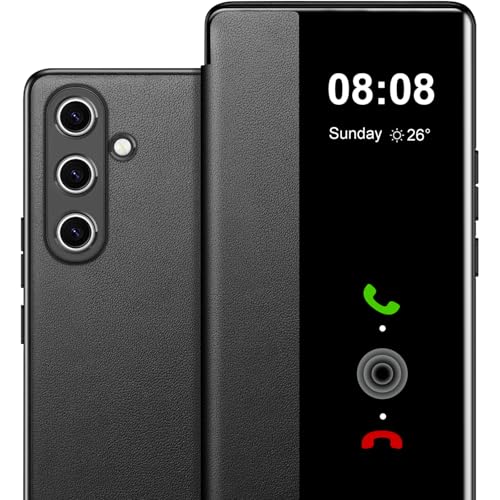 for Samsung S25 Plus Case Flip Leather Cover Clear S-View, for Samsung Galaxy S25 Plus Phone Case Smart Window Hard Flip Shockproof Protective Cover Galaxy S25 Plus 5G Case Clear View