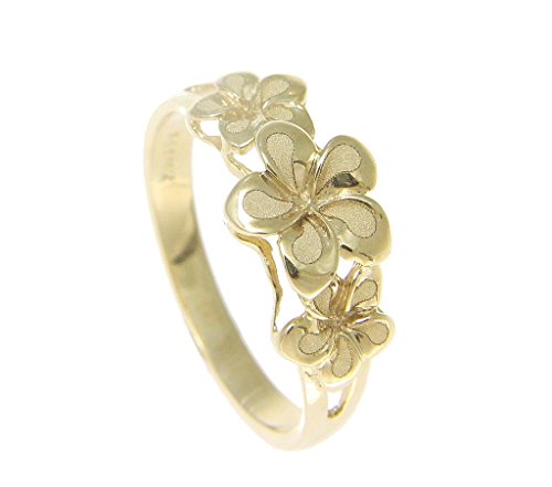 Arthur's Jewelry 14K solid yellow gold 6.5mm-8mm-6.5mm Hawaiian plumeria flower ring2