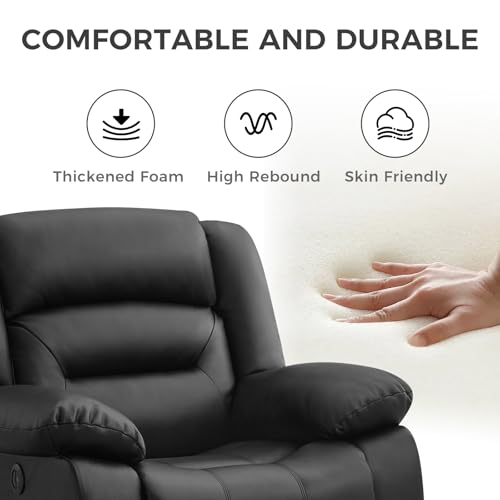 Image of EBELLO Classic Power Recliner Chair, Faux Leather Oversized Electric Overstuffed Chair with Thicked Cushion and Back, Single Sofa with Comfortable Armchair, Black, 2Pcs