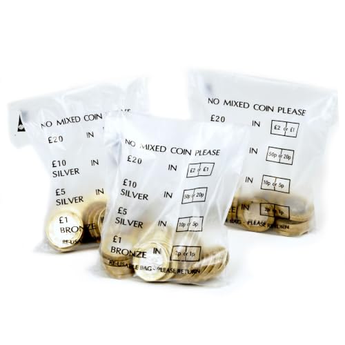 Bag It Plastics Money Bags for Banking UK - Pack of 150 Coin Bags - Durable Clear Plastic Cash Bags for Coins Notes & Change - Bank Bags for Coin Sorting & Cash Handling