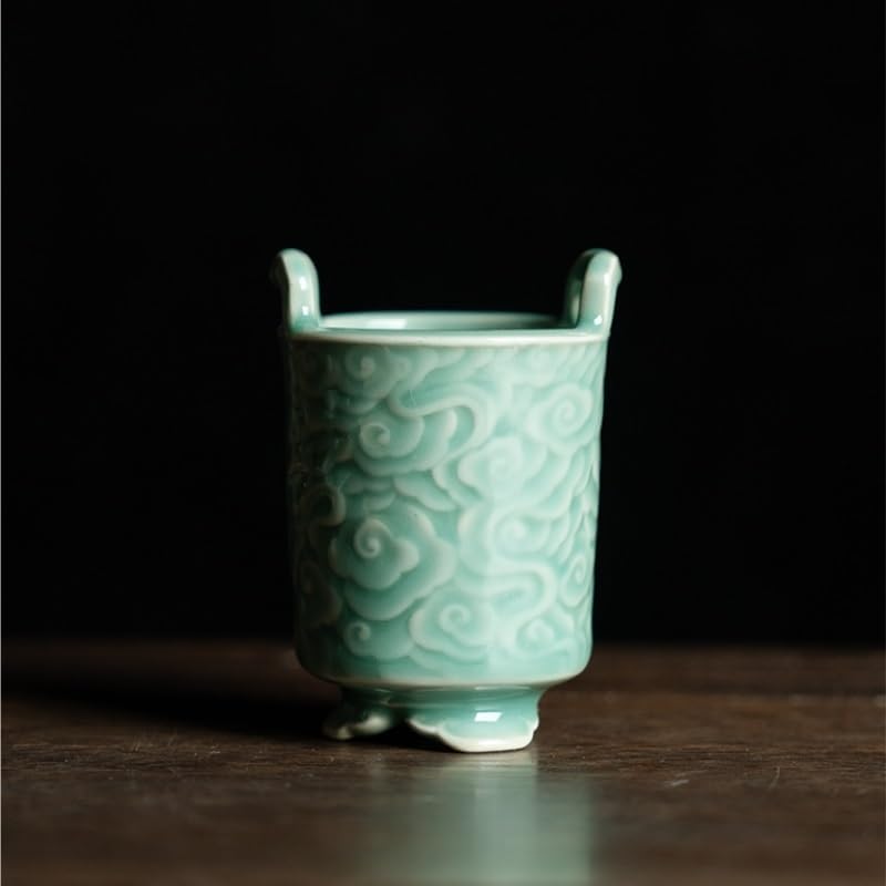 WHZHDMA Incense Holder Vintage Celadon Incense Home Double Ear Small Incense Burner Tea Ceremony Tea Table Ornaments Incense Burner Waterfall