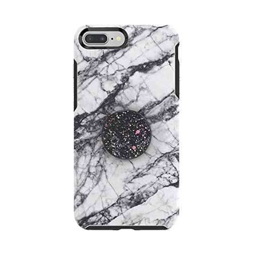 Otter + Pop for iPhone 7+ and 8+: OtterBox Symmetry Series Case with PopSockets Phone Grip and Phone Stand, PopGrip, Collapsible, Swappable Top, White Marble and Sparkle Black