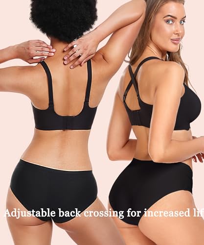 Gailife Scalloped Womens Bras No Underwire Wireless Seamless Bra Push Up Bralette Full Coverage Comfort Raceback Everyday Bra -Xl/Pure Black thumb #2