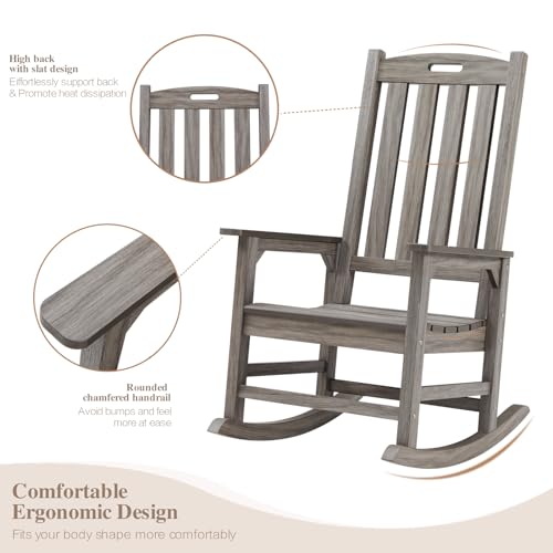 Image of Psilvam Outdoor Rocking Chair Set of 2, Oversized Porch Rocker (Light Gray)