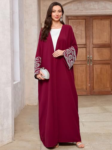 Image of Women's Ethnic Embroidery Muslim Abaya Open Kimono Cardigan Jalabiya