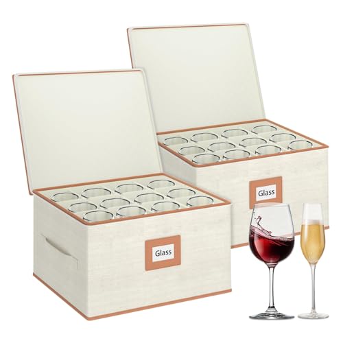 2-Pack Wine Glass Storage Box with Dividers, Hard Shell Stemware Storage