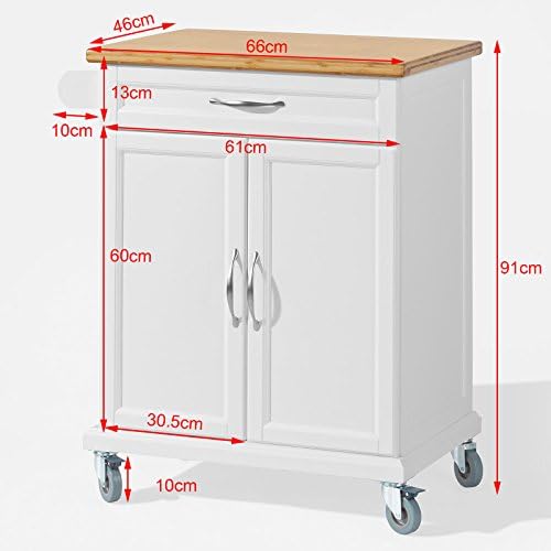 SoBuy® Kitchen Cabinet Kitchen Storage Trolley Cart with Bamboo Worktop, 1 Large Cupboard and 1 Drawer, FKW13-WN