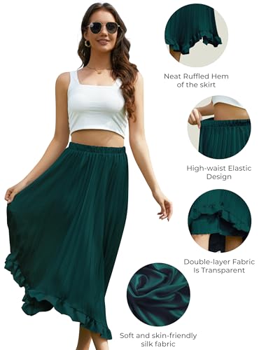 CYiNu Pleated Midi Skirt for Women Elegant Silk Stain High Waist A-Line Ruffled Midi Skirts2