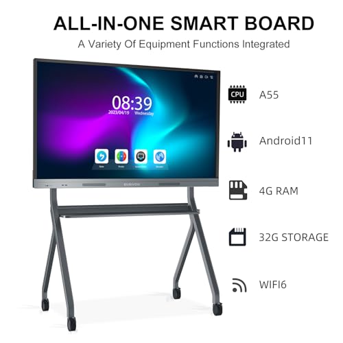 Image of Smart Board, 55'' 4K UHD Smart Whiteboard, Touch Screen Interactive Whiteboard for Classroom and Business (with a Stand)