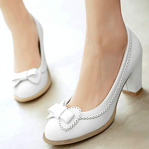 MAVMAX Women's Vintage Block High Heel Pumps with Bows3