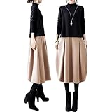 [Patypeety] ドンキングワンピース レディース キャザーワンピース 長袖 切り替え カジュアル ゆったり おしゃれ 大人 可愛い 暖かい 着痩せ 体型カバー ハイウエスト 防寒 保温 防風 通勤 春秋冬 (カーキ,L)