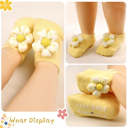 4 Pairs Baby Girl Socks,Flower Non Slip Socks for Newborn Preemie Infant Cute Princess Dress Ankle Sock4