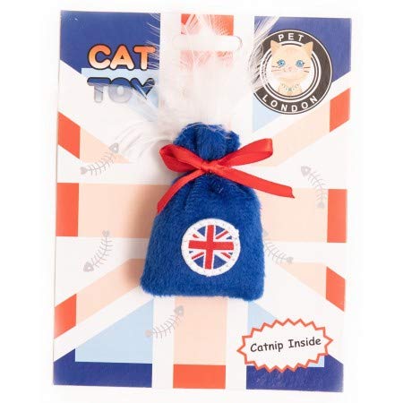 PetLondon British Cat Toy-Catnip Filled Sac with Feather 2.5" - London British Themed Cat Toy with Catnip Inside - Perfect for Toss and Batting Around Chase Play