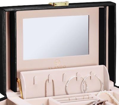 Vista 9 de vlando joyero organizador clásico de piel sintética con espejo y con llave