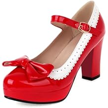 FOREADA Mary Jane Shoes for Women Kawaii Platform High Heels Retro Bow Lolita Shoes Vintage Dress Pumps Black/Red/Yellow