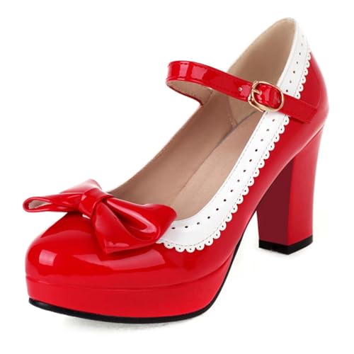 Mary Jane Heels for Women Bow Lolita Platform High Heels Kawaii Shoes Dress Round Toe Pumps