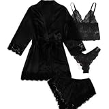 KXUIJXLCCH Nachthemd Für Damen Großes Damen-Homewear-Unterhemd-Set, Vierteiliger Sexy Pyjama,Schwarz,Xs