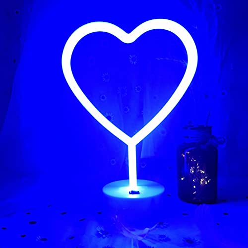 Image of Heart Lights Led Light Sign - Heart Shaped Neon Sign with Base (Blue)