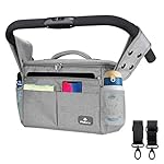 PHILORN Kinderwagen Organizer mit Isolierte Getränkehalter, Schultergurt Große Kapazität, Universal Baby Kinderwagen Tasche, Grau