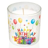 ✅ LIEFERUMFANG: 1 x Glaskerze mit Happy Birthday Schriftzug - perfekte Geschenkidee - Dekoration für Kindergeburtstag
