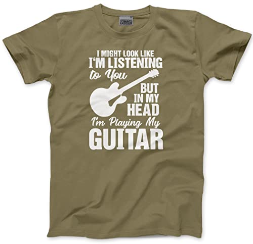 in My Head I am Playing Guitar - Maglietta unisex da uomo cachi S