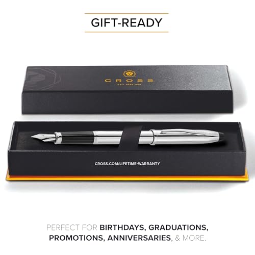 Image of Cross Century II Lustrous Chrome Refillable Fountain Pen - Medium Point, Black Ink, Presented in a Luxury Gift Box