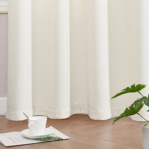 Jinchan Curtains For Living Room Embossed Textured Window Curtain 84 Inches Long Elegant Faux Silk Drape For Bedroom Solid Modern Light Filtering Grommet Top Curtain 2 Panels Cream #TOP7