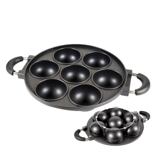 7 Cup Cast Iron Muffin Pan - Round Non Stick Baking Tray, Heavy Dut