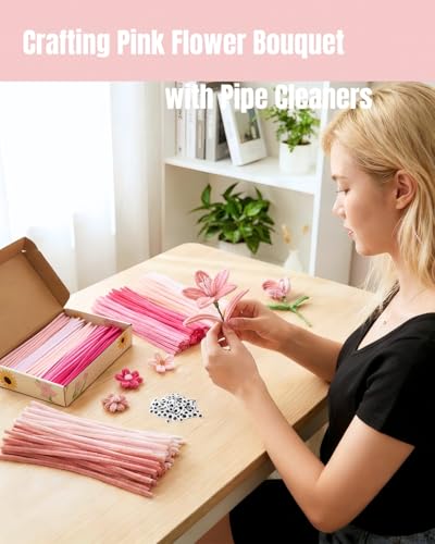 YYUENG TAK 300 pcs Pink Pipe Cleaners Bulk(5 Different Tone Pink) - Fluffy Craft Pipe Cleaners for Arts & Crafts, Ideal for Making Flowers & Decorations (12 x 0.24 inches),Chenille Stems