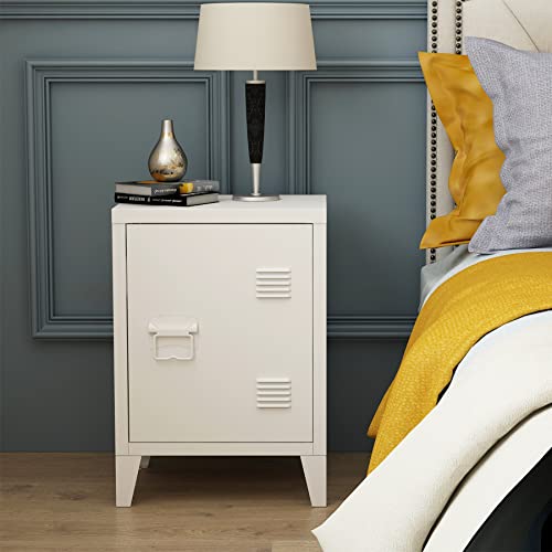 Miocasa Nightstand Modern End Side Table Steel Bedside Storage Cabinet With Shelf Easy Assembly For Living Room Bedroom (White) #TOP4