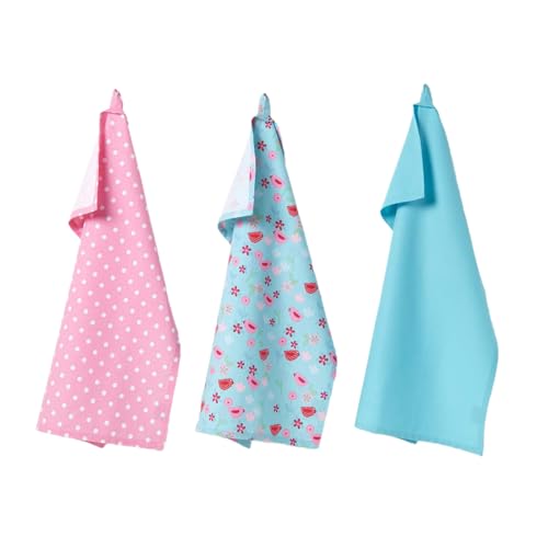 HOMESCAPES - Pure Cotton Tea Towels Set of Three - Birds and Flowers - Pink Blue - 50 x 70 cm - Fully Coordinated Washable Kitchen Linen