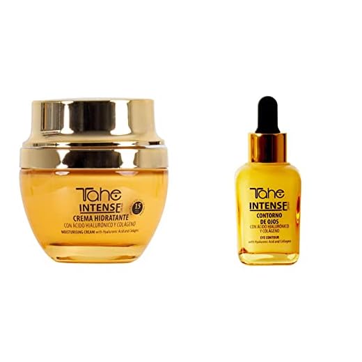 Tahe Intense Crema Facial Hidratante con Colágeno y Ácido Hialurónico, FPS 15, 50 ml & Intense Contorno de Ojos Muy Ligero Efecto Rejuvenecedor y Nutritivo en Envase Monogotas, 30 ml