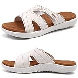KuaiLu Womens Fashion Orthotic Sliders Ladies Lightweight Athletic Yoga Mat Sandals Slip on Thick Cushion Slippers Sandals with Comfortable Plantar Fasciitis Arch Support KhakiWhite 6