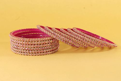 Image of NMII Glass Golden Beads & Pearls Moti Work Designer Bangles Set For Women & Girls | Kanch ki Chudi Set | Girl's Bangles Bracelet | Glass Bangles | Daily, Wedding, Party, Fashion Jewellery- Set of 12