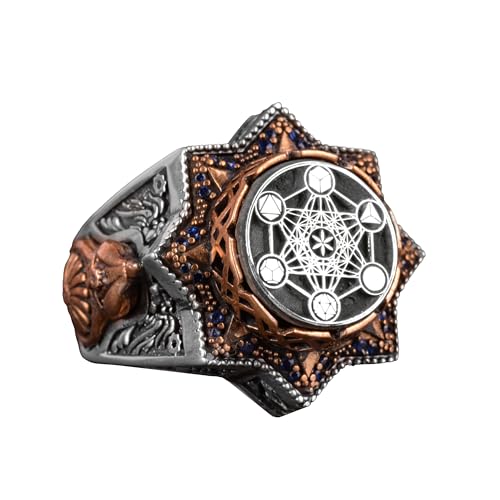 KAMBO Seal of Metatron Ring, Signet Ring, Helatron Cube, 925 Solid Sterling Silver Ring For Men
