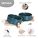 Ceramic Dog Bowl and Cat Bowls Set with 15° Adjustable Wood Stand, Non-Slip Weighted Pet Food and Water Bowls, Dual Raised Feeder for Small Dogs Cats, Matte Glaze Pet Dish 13.5oz Set of 2 (Green)
