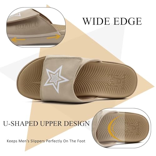 Image of KuaiLu Mens Athletic Slides Wide Adjustable Arch Support Sport Sandals | Soft Cushioned Open Toe Summer Slippers for Plantar Fasciitis Slip On House Shoes Indoor Outdoor