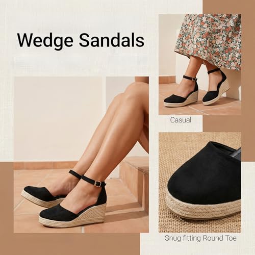 Image of Womens Espadrilles Sandals, Closed Toe Platform for Women Ankle Strap Casual Comfortable Wedge Sandals