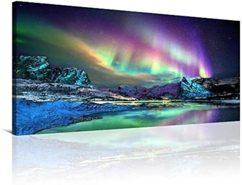 Ruishi Aurora Borealis Canvas Wall Art Northern Lights Prints Painting Artwork for Living Kids Room Bedroom Home Office Decoration Scenery Framed Picture Decor Panel Ready to Hang 40L x 20W