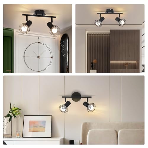 Glitzerlife Ceiling Lights Black Ceiling Spotlight - Kitchen Lamp 2 Way Vintage Metal Cage E14 Industrial Rotatable Adjustable 350°Swivelling for Living Room Bedroom Without Bulbs - Cosy Home Interiors Glitzerlife Ceiling Lights Black Ceiling Spotlight - Kitchen Lamp 2 Way Vintage Metal Cage E14 Industrial Rotatable Adjustable 350°Swivelling for Living Room Bedroom Without Bulbs - Image 7