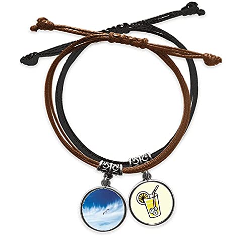 Bracelet l'oiseau bleu ciel de nuages corde main chaîne et cuir véritable