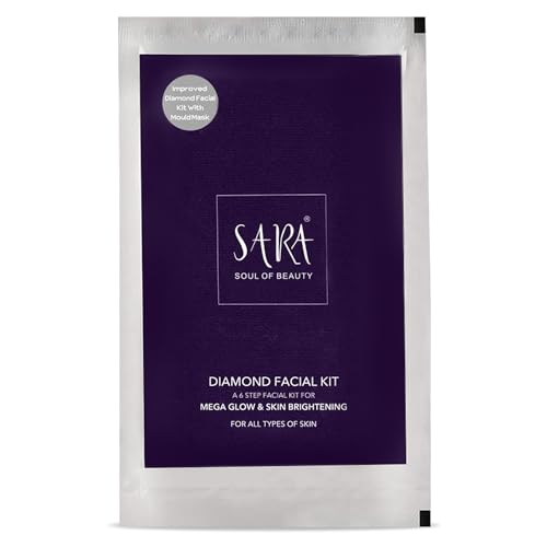 SARA 6 -Step Diamond Facial Kit Infused with Aloe Vera & Cucumbur Fruit Extract | Perfect For Tan Removal & Brightening Skin, 62 gm