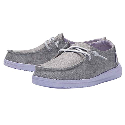 Image of HEYDUDE Girl's Wendy Youth Sparklng Grey Lilac Size 3 | Girl's Shoes | Girl's Lace Up Loafers | Comfortable & Light-Weight
