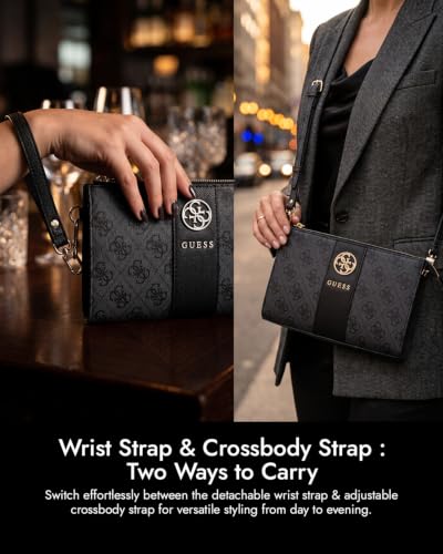Image of CG MOBILE Guess Phone Wallet Bag Officially Licensed, PU Leather with Middle Stripe, 4G Metal Round & Classic Logo & Strap | Phone Pouch with Crossbody Strap, Protective Phone Holder for Unisex
