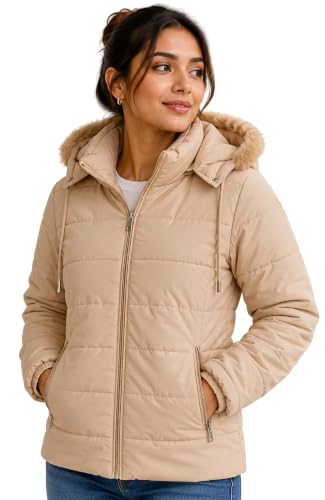 Image of SANE ORIGINALS Winter Jacket for Women with Detatchable Hoodie Cap || Lightweight Full Zipper Regular Fit Warm Jacket for Ladies